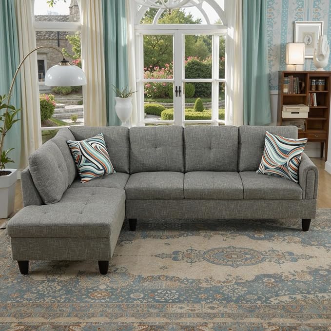 L Shaped Couch Sectional Couches with Chaise, 3 Pieces Modular Convertible Sofa for Living Room Furniture Sets and Small Apartment, Grey