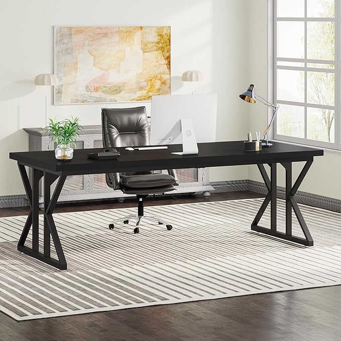 Tribesigns 78.7-Inch Executive Desk, Large Computer Office Desk Workstation, Modern Simple Style Laptop Desk Study Writing Table Business Furniture for Home Office (Black, 78.7 Inch)