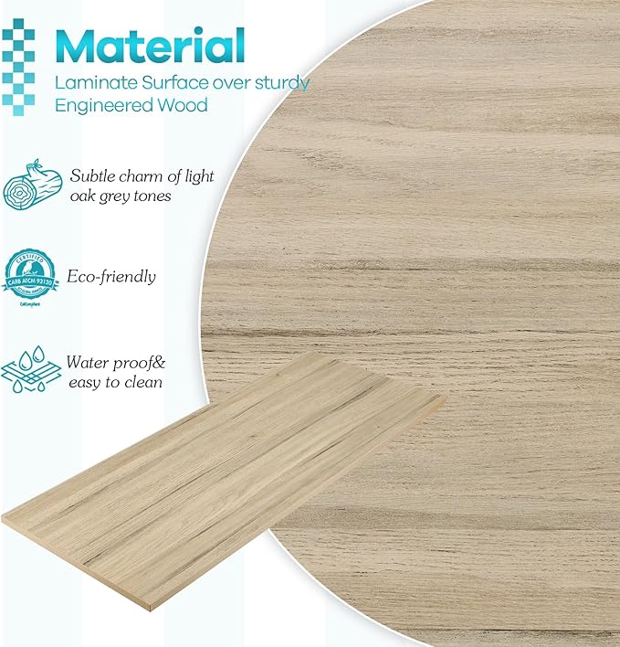 Kaboon Universal Tabletop 47.25"x30", Solid One-Piece Melamine Table Top, Double Desk L-Desk DIY, Home and Office, Oak/Grey Tone