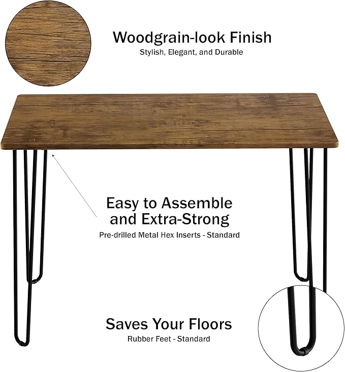 Desk with Hairpin Legs - Modern Industrial Style Home Decor - Woodgrain-Look and Steel Accent Home Office Furniture by Lavish Home (Brown)