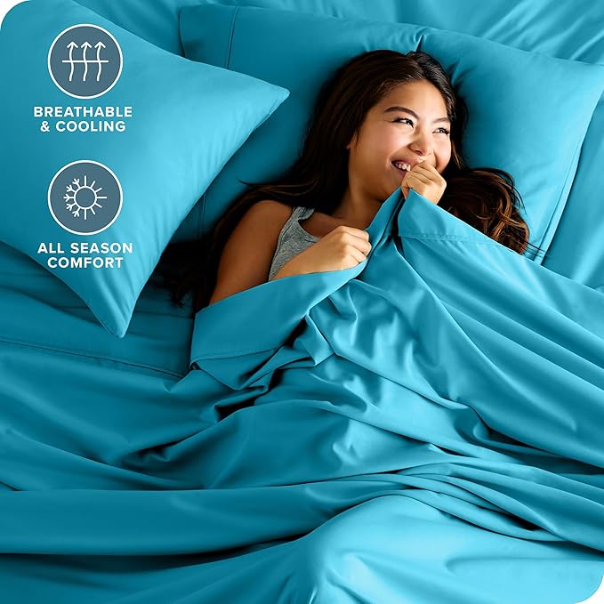 Bare Home Split Head Flex King Sheet Set - 1800 Ultra-Soft Microfiber Bed Sheets - Double Brushed - Deep Pockets - Easy Fit - 4 Piece Set - FlexTop King Bedding (Split Head Flex King, Aqua)