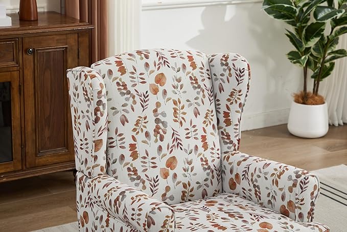 Ball & Cast Modern Accent Chair,Comfy Upholstered Armchair with Retro Wood Legs,Floral Design Single Sofa Chair,Living Room Furniture for Apartment,Bedroom,Office,Linen Fabric,Floral Yellow