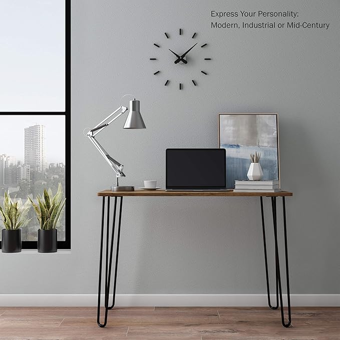 Desk with Hairpin Legs - Modern Industrial Style Home Decor - Woodgrain-Look and Steel Accent Home Office Furniture by Lavish Home (Brown)