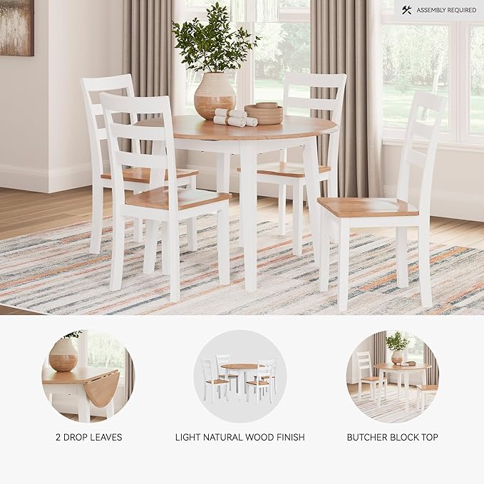 Signature Design by Ashley Gesthaven Farmhouse Dining Drop Leaf Table with 4 Legs, Light Brown & White