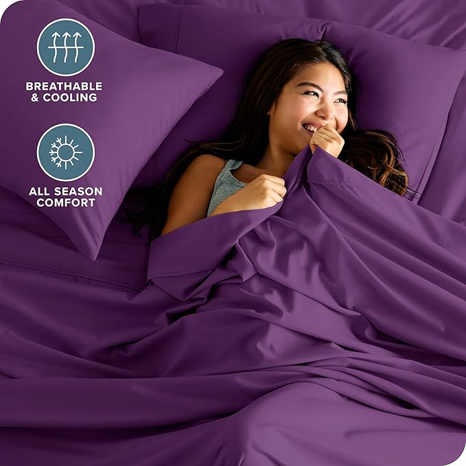 Bare Home Full Sheet Set - Luxury 1800 Ultra-Soft Microfiber Full Bed Sheets - Double Brushed - Deep Pockets - Easy Fit - 4 Piece Set - Bedding Sheets & Pillowcases (Full, Plum)