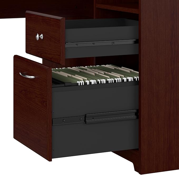 Bush Furniture Cabot L Shaped Computer Desk in Harvest Cherry | Corner Table with Drawers for Home Office