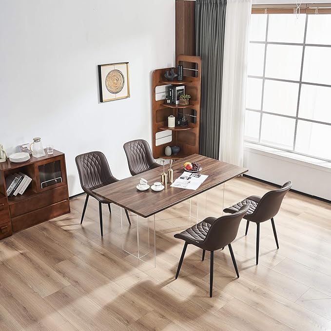 YOUNIKE Brown Dining Chairs Set of 2 with High Backs Mid Century Modern Kitchen & Dining Room Chairs PU Faux Leather Upholstered Wide Accent Chair Comfortable Large Padded Living Waiting Guest Room