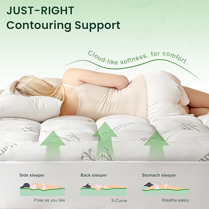 Love's cabin Twin Mattress Topper, Rayon Derived from Bamboo, 900 GSM Breathable Mattress Topper Pad, Thick Pillow Top Mattress Pad Stretches up with 8"-20" Deep Pocket(39"x75")