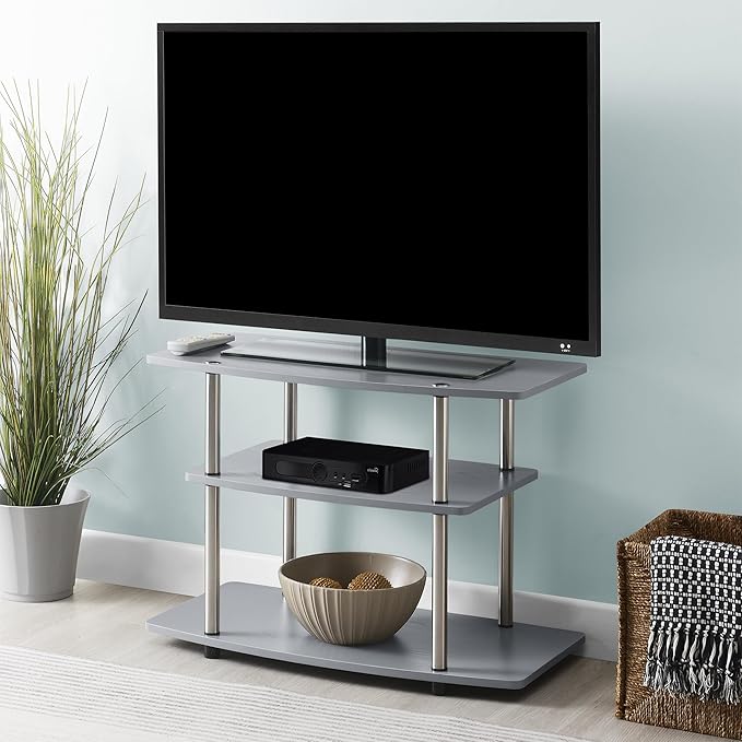 Convenience Concepts Designs2Go No Tools 3-Tier Stand Entertainment Center 37 Inches, Modern TV Console with Shelves for Living Room, 31.5", Gray