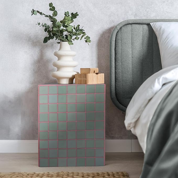 JONATHAN Y END2000F Callista 18" Modern Bohemian Ceramic Tiled Rectangle End Table, Side Table, Accent Table for Living Room, Bedroom, Sage Gray/Pink