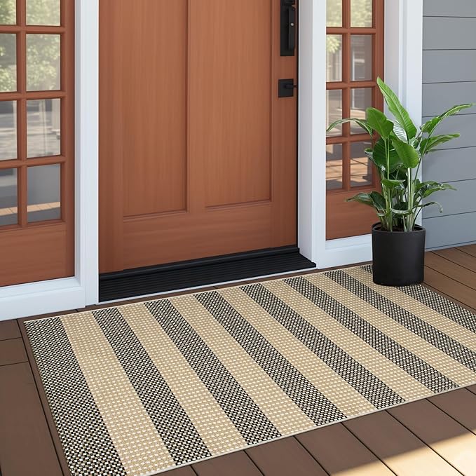 OJIA Front Door Rug 24"x51" Halloween Doormat Washable Fall Front Door Mat Indoor Entrance Tan Washable Porch Rug Woven Striped Outdoor Mat Entryway Rugs Small Area Rug for Kitchen Entry Bathroom