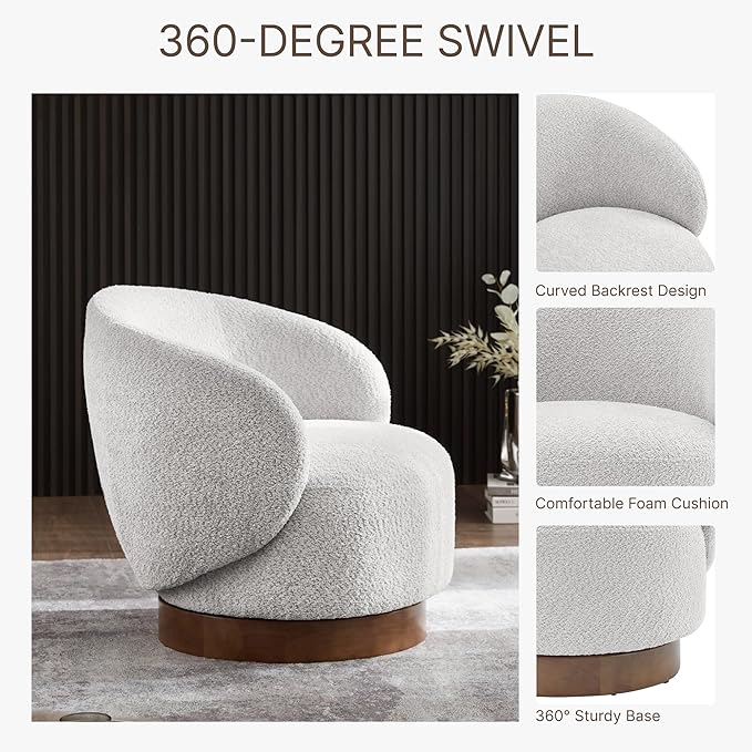 Swivel Accent Chair Round Barrel Armchair Upholstered Performance Fabric for Living Room Bedroom Waitingroom,2 Box,Light Grey