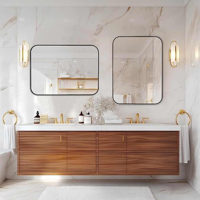 MZON 24x32 Inch Matte Black Bathroom Mirror, Rectangle Wall Mirror for Bathroom, Anti-Rust Frame & Tempered Glass, Hangs Horizontally/Vertically - Farmhouse, or Modern Bathroom Decor