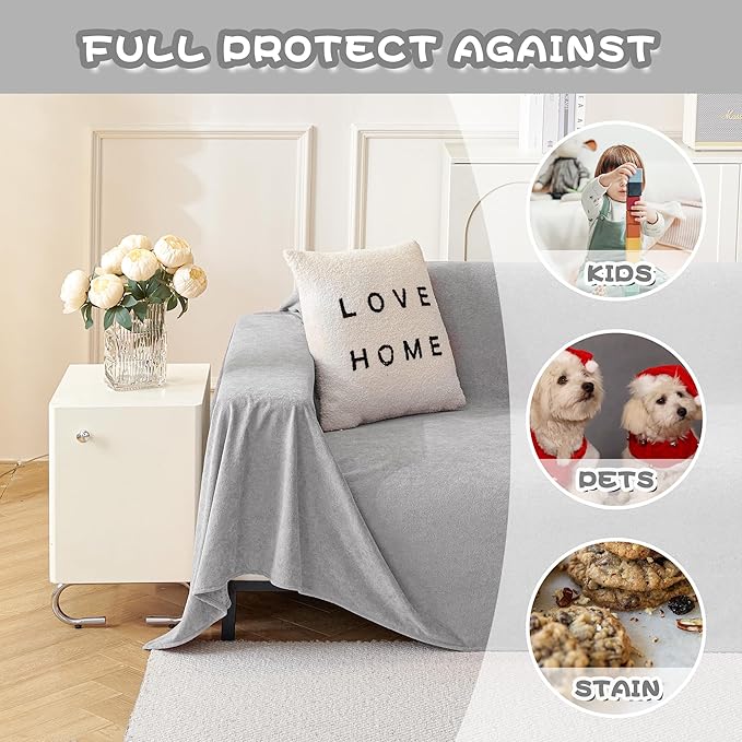 MYSKY HOME Couch Cover Sofa Covers for 3 Cushion Couch, Dog Couch Covers Protector for Sectional Sofa, Non Slip Soft Sofa Slipcover Modern Furniture Protector for Pet, 91" x 134", Light Grey