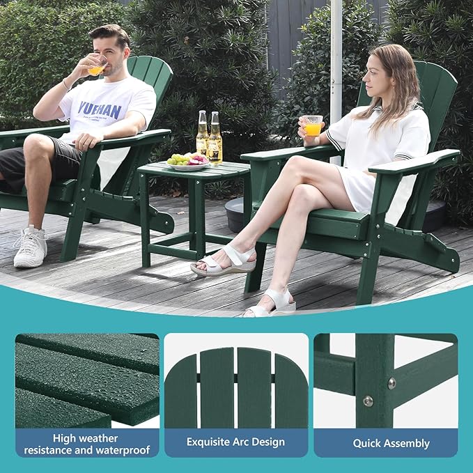 Hdpe Outdoor Adirondack Side Table, Wooden Textured, Set for Patio, Garden, Porch, Pool Composite Patio, Backyard, Bathroom and Indoor, Maintenance & Weather Resistant （Green）