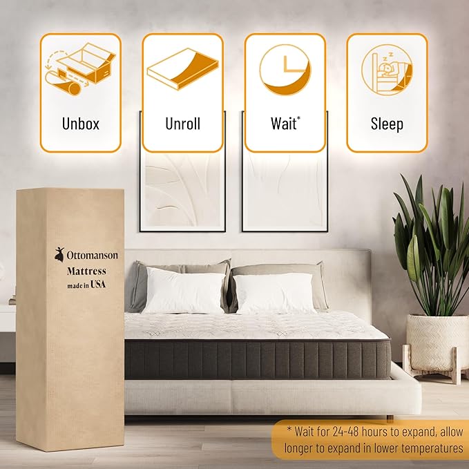 Ottomanson Twin 9" Hybrid Mattress - Medium-Firm Support - Made in USA - Individually Pocketed Coils & CertiPUR-US Foam - Fiberglass-Free - Bed in a Box