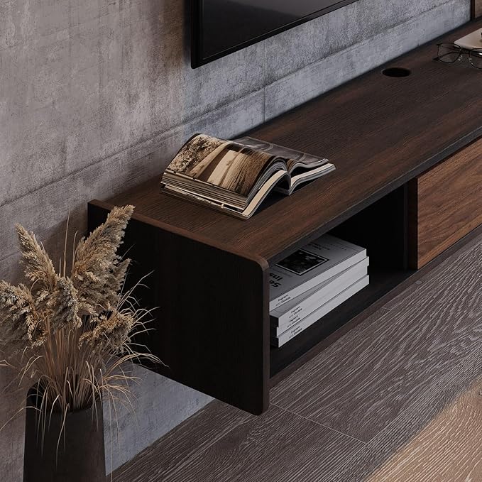 47'' Floating TV Stand,Wall Mounted TV Console,Floating TV Cabinet,Under TV Shelf for Bedroom Living Room(Walnut)