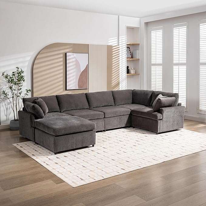 Merax 6-Seater Modern Large U-Shape Sectional Sofa, with Removable Ottomans for Living Room,Gray