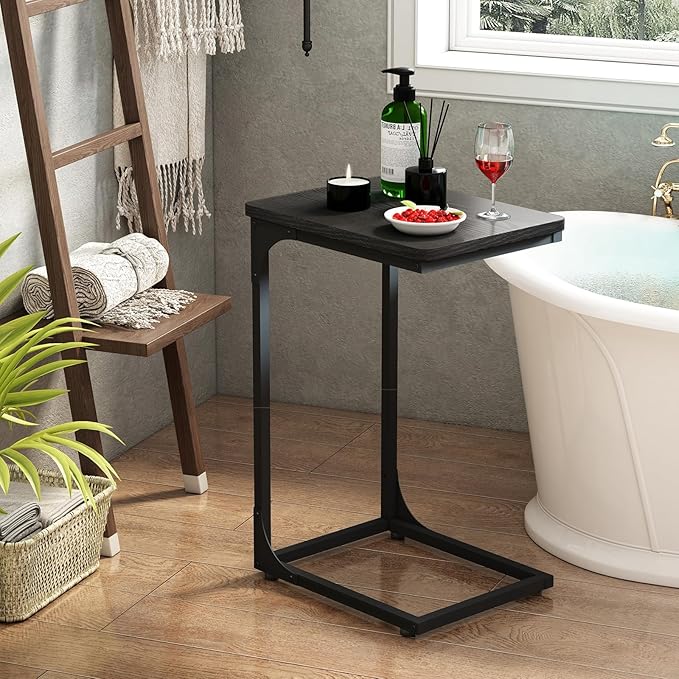 QEEIG C Table Side Table Set of 2 Living Room Sets C Shaped Couch Tray End Tables Modern, Black (017-30B)