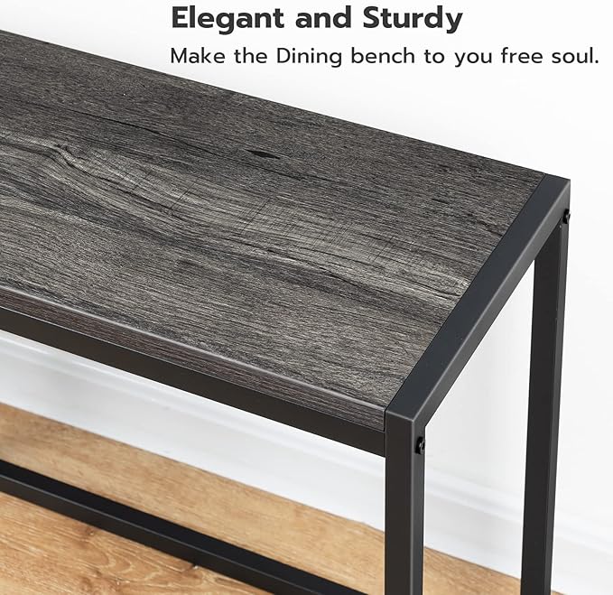 HOOBRO Dining Bench, 47.2 Inch Industrial Style Kitchen Table Bench, Steel Frame, Easy to Assemble, for Kitchen, Dining Room, Charcoal Gray and Black BC12CD01