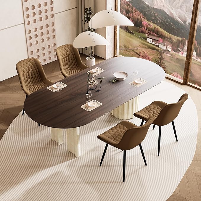 YOUNIKE Tan Dining Chairs Set of 2 with High Backs Mid Century Modern Kitchen & Dining Room Chairs PU Faux Leather Upholstered Comfortable Wide Seat Padded Accent Side Chair for Living Waiting Room