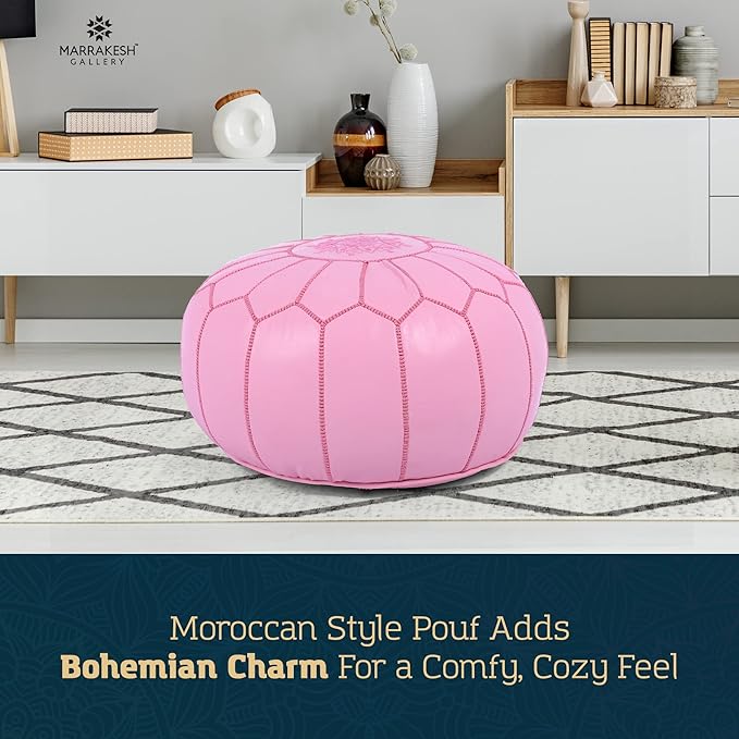 Marrakesh Gallery Genuine Leather Round Pouf Unstuffed - Moroccan Ottoman Footstool, Footrest Cover - Boho Decor - Bohemian Living Room, Bedroom, Kids Room, Gift & Wedding