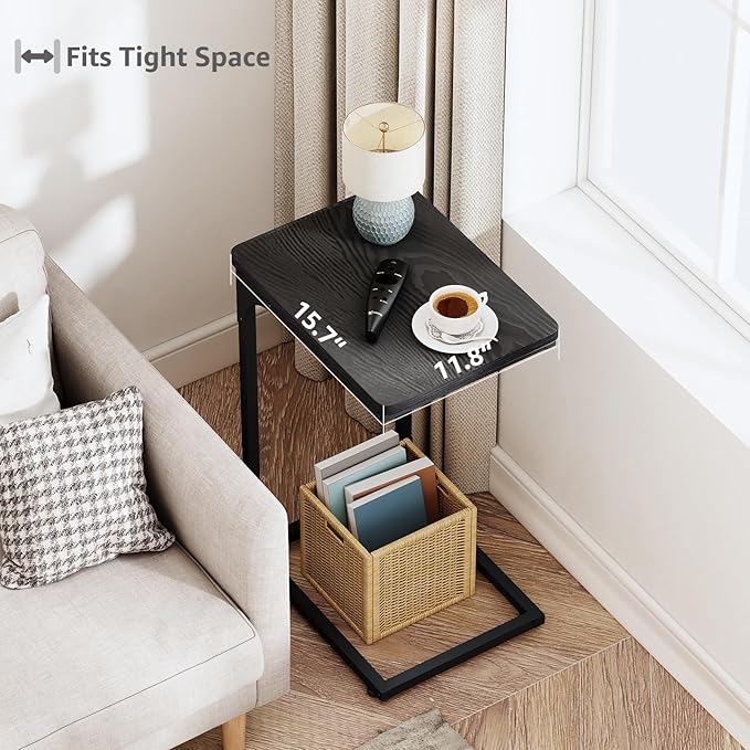 QEEIG C Table Side Table Set of 2 Living Room Sets C Shaped Couch Tray End Tables Modern, Black (017-30B)