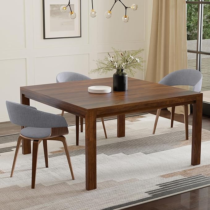 SIMPLIHOME Wilson Square Dining Table, Solid Wood Walnut Veneer, 54-inches Square, Transitional-Style Kitchen Table for up to 8 People