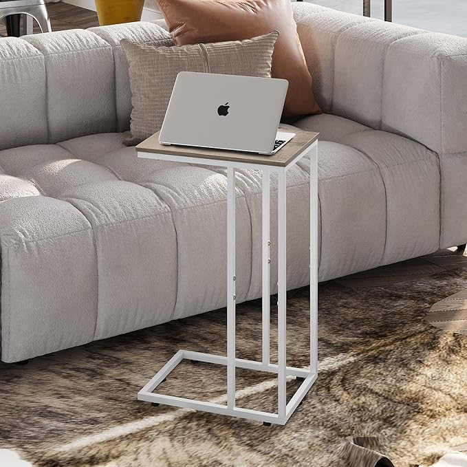 WLIVE Side Table, C Shaped End Table for Couch, Sofa and Bed, Large Desktop C Table for Living Room, Bedroom, Creamy Greige