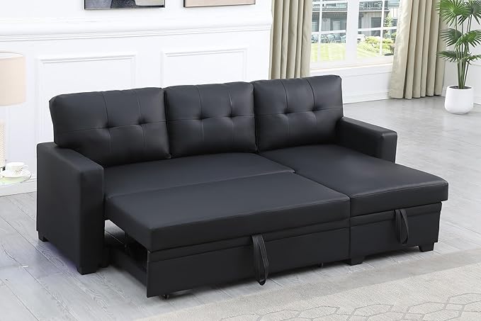 Devion Furniture Philly 4-in-1 Convertible L Shaped Couch with Pull Out Bed and Storage, Sectional Sleeper Sofa with Reversible Chaise for Living Room, Apartment, Bedroom, Office