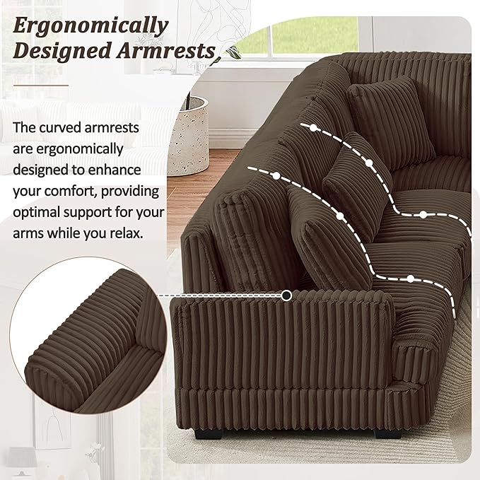 129" Oversized U Shaped Modular Sectional Sofa Couch for Living Room 7 Seater Plush Corduroy Upholstered Large Sofa Deep Seat Cloud Couch with Extra Wide Chaise Lounge and Detachable Thick Cushions