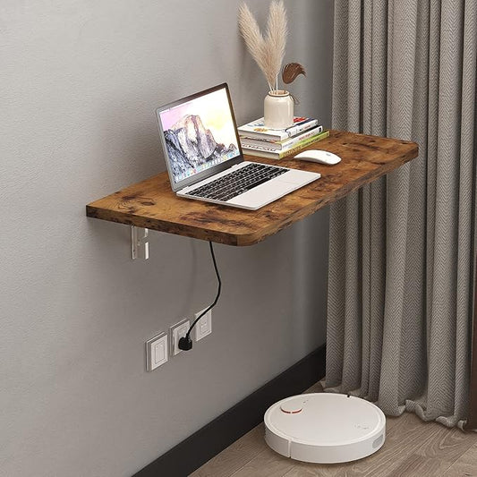 Pmnianhua 31'' Rustic Brown Wall Mounted Drop Leaf Table, Folding Table, Floating Desk for Small Spaces