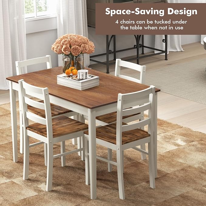 Giantex 5-Piece Dining Set for 4, Solid Wood Rectangular Table & 4 Chairs wtih Rubber Wood Legs, Kitchen Table and Chairs Set for Small Spaces Dinette Dining Room Restaurant (Rustic Brown)