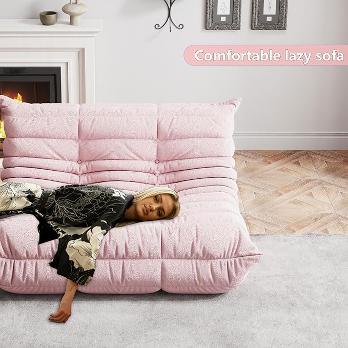 Bean Bag Chairs for Adults, Memory Foam Couch Loveseat Sofa Chair, Soft Teddy Material Cozy Comfy Reading Nook Chairs, Floor Chair for Living Room Bedroom Office(Pink)