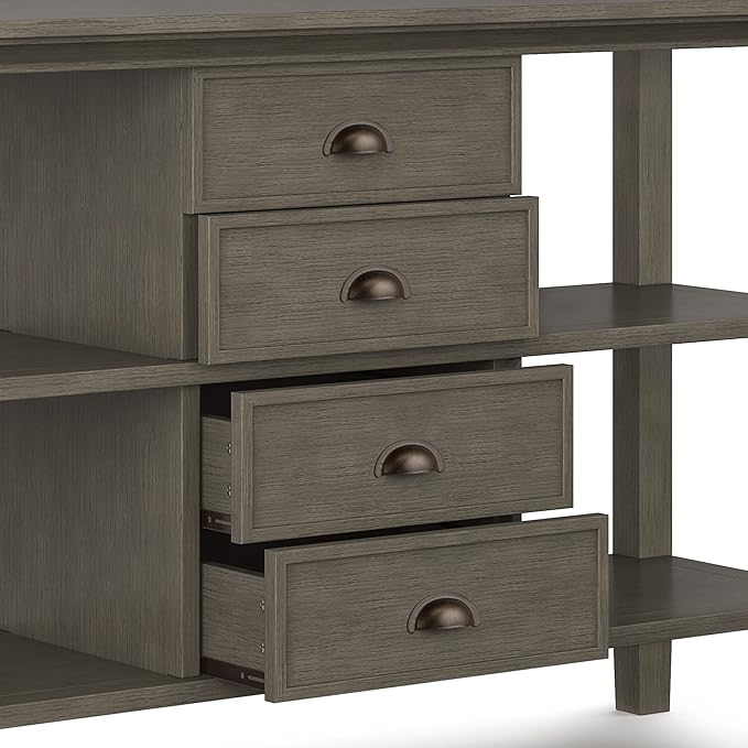 SIMPLIHOME Redmond SOLID WOOD 54 inch Wide Transitional Console Sofa Table in Farmhouse Grey for the Living room Entryway and Bedroom