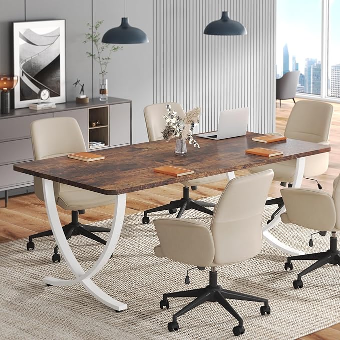 Tribesigns Executive Desk, 63” W x 31.5” D Large Office Desk, Modern Computer Desk Conference Table Meeting Room Table, Business Furniture for Home Office, White and Walnut
