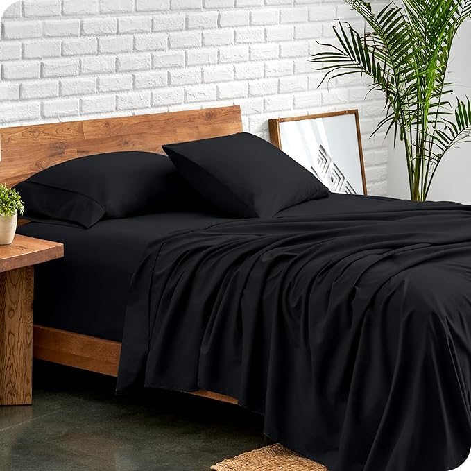 Bare Home Full XL Sheet Set - Luxury 1800 Ultra-Soft Microfiber Full Extra Long Bed Sheets - Double Brushed - Deep Pockets - Easy Fit - 4 Piece Set - Bedding Sheets & Pillowcases (Full XL, Black)
