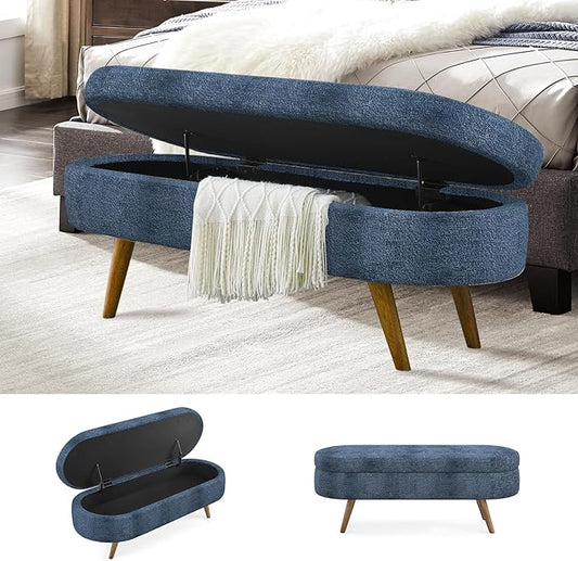NicBex Ottoman Bench with Storage for Bedroom, 43.5" Upholstered End of Bed Bench with Rubber Wood Legs, Linen Storage Bench for Living Room or Entryway,