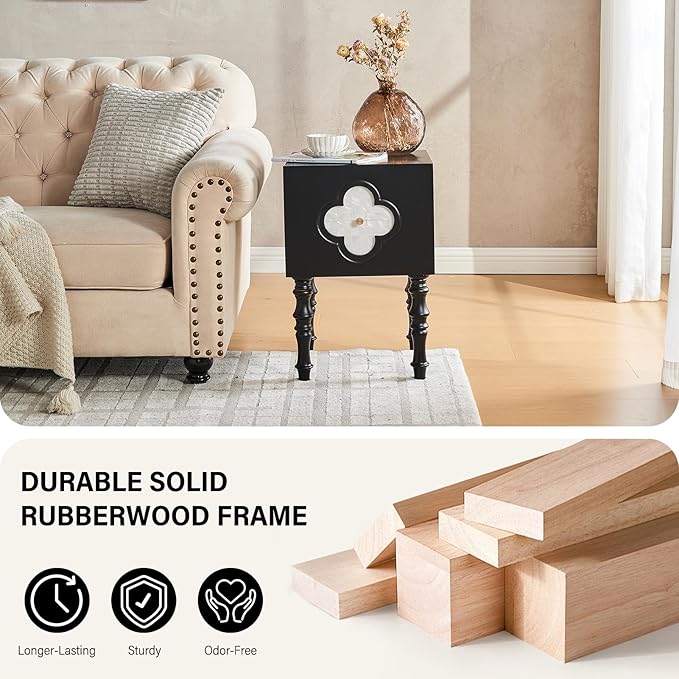 CozyDH Black Nightstand with Storage 23", Mid Century Modern Solid Wood End Side Table for Bedroom Living Room, Wooden Sofa Side Bedside Table with Wooden Legs