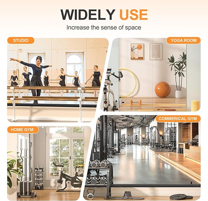 Hasipu 2 Pcs 48''x30'' Home Gym Mirror Large Full Length Wall Mounted Full Body Mirror for Yoga Dance Fitness Exercise Studio Bedroom Garage, Frameless Tempered Glass Workout Mirrors Black Rectangular