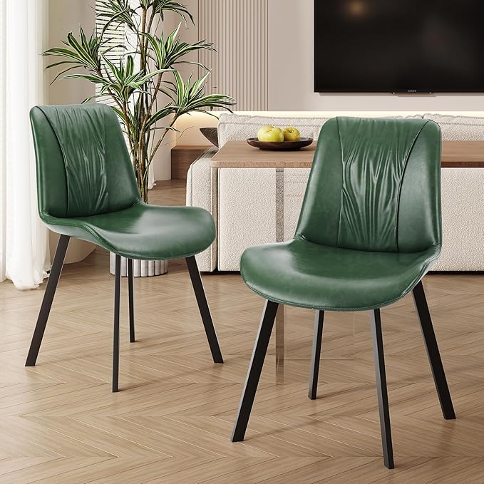 Upholstered Dining Chairs Set of 4, Modern Kitchen & Dining Room Chairs, Faux Leather, Sturdy Metal Legs, for Living Room, Cafe & Restaurant- Green