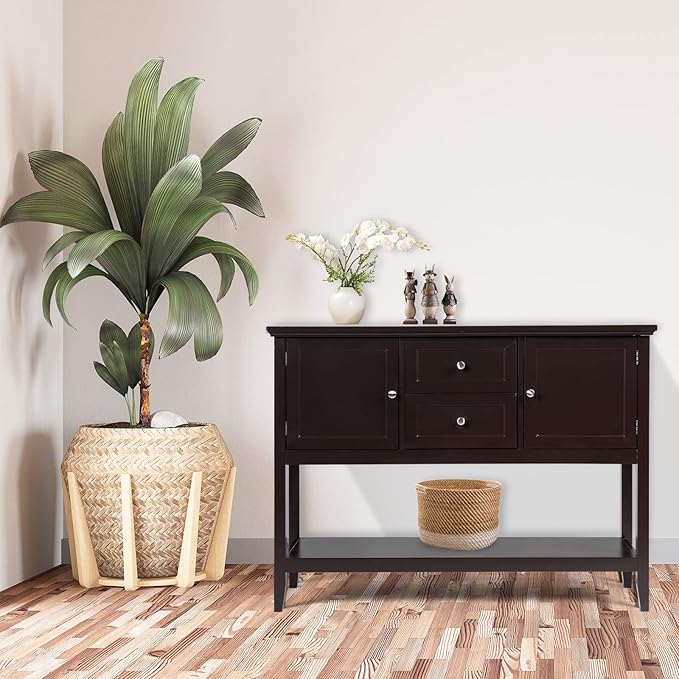 COSTWAY Buffet Sideboard, with 2 Wood Storage Drawers & Open Shelf, Console Table for Living Room Kitchen Dining Room Furniture (Coffee)
