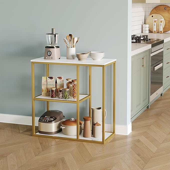 WOHOMO Console Table, Small Entryway Table with Storage Shelves 12'' Narrow Sofa Table Modern Hallway Table for Living Room 31.5" x12''x31.5'' White and Gold