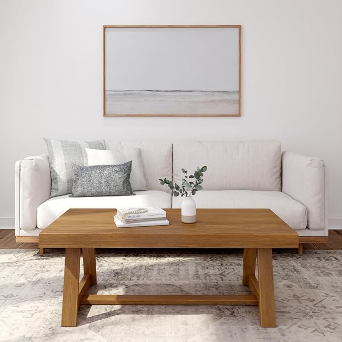 Plank+Beam Classic Rectangular Coffee Table, 48 Inch Farmhouse Coffee Table, Mini Center Tables for Small Spaces, Small Living Space Tea Table, Pecan Wirebrush
