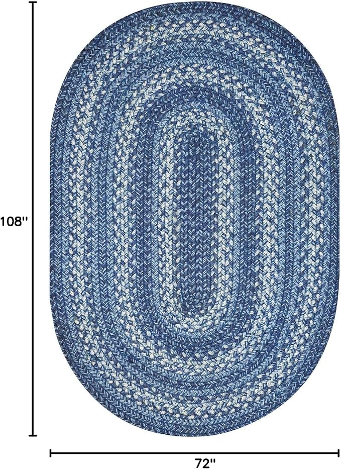 Homespice Denim Jute Blue 6x9' Oval Braided Rugs for Living Room, Bedroom Rug and Dining Room. Pet Friendly. Decor Styles- Farmhouse Rug, Rustic, Vintage, Cottage, Primitive, Country, Boho Rug