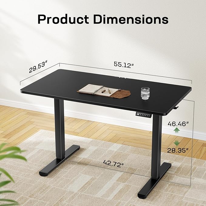 Marsail Electric Standing Desk with One-Piece Desktop,55 x 30 inch Height Adjustable Office Gaming Computer Desk with Deeper Tabletop,Home Office Stand up Desk with 4 Memory Presets, Desk for Bedroom