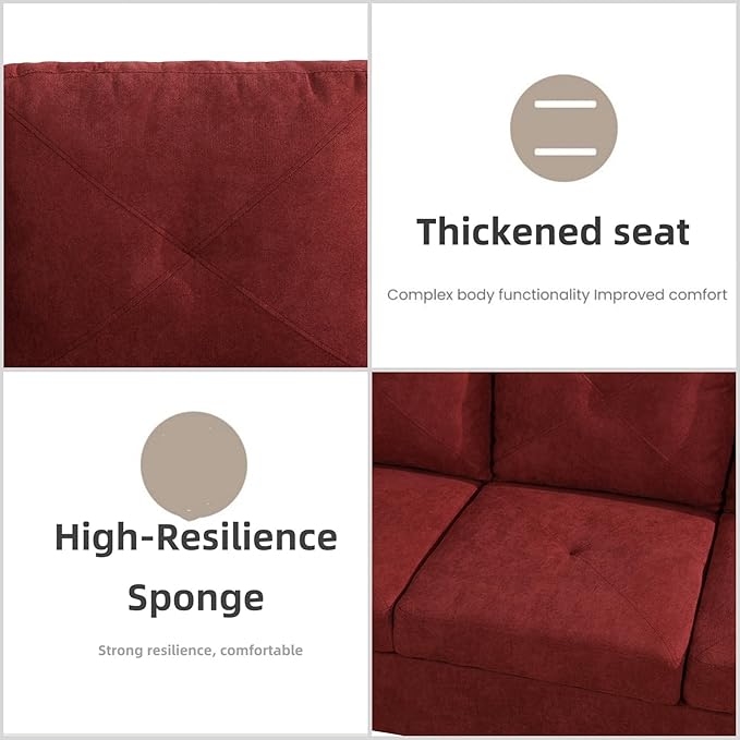 L Shaped Sectional Couch Sofa, Modern Couches for Living Room, Comfy 4 Seat Modular Sectional Sofa with Ottoman Storage for Bedroom Apartment, Red