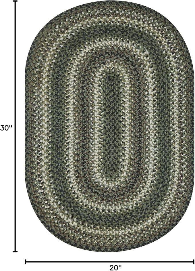 Homespice Pinecone Rustic Braided Rugs 20x30 - Oval Green Kitchen Rug of Jute for Country Decor
