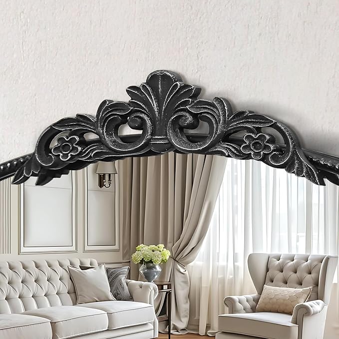 Micasso Black Large Vintage Mirror, 40"x 30" French Baroque Antique Arched Wall Mounted Mirror Decorative Ornate Entryway Mirror for Wall Decor, Living Room, Hallway
