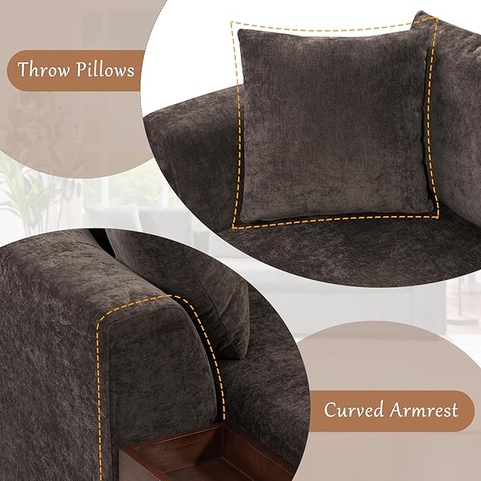 Ball & Cast Modular L-Shaped Sectional Sofa with Storage - 93.8" Chenille Fabric Couch, Deep Seating & Matching Pillows, Modern Living Room Furniture,Brown